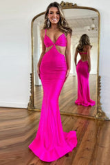 Yellow Glitter Spaghetti Strap Prom Dress with Mermaid Cut-Out and Beading