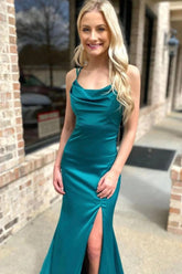 Long Turquoise Prom Dress with Mermaid Spaghetti Straps