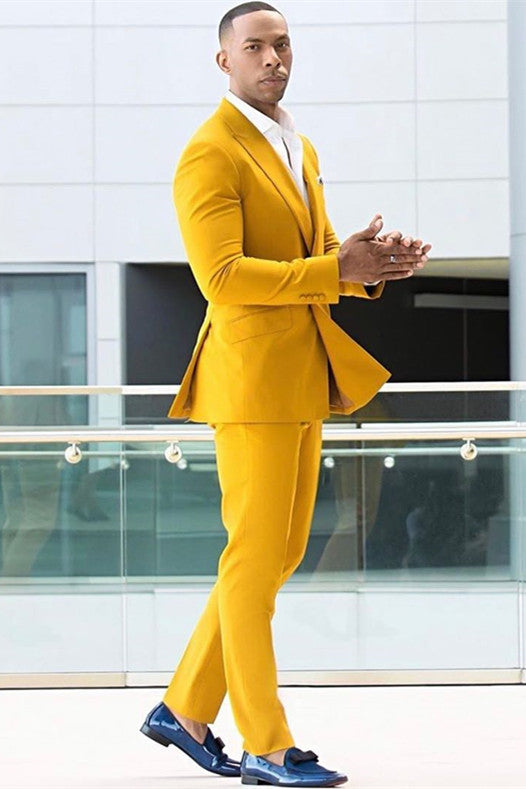 Shining Yellow Double-Breasted Ring Bearer Suits with Peaked Lapel for Men