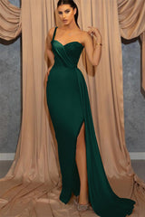 Sky Blue One Shoulder Spaghetti-Straps Slit Sweetheart Mermaid Evening Dress With Sequins