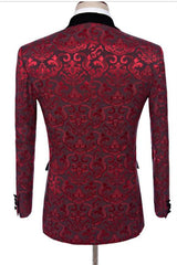 Ruby Flower Jacquard Slim Fit Pattern Three-Piece Prom Business Formal Suits