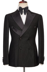 Latest Design Best-Fitted Black Double-Breasted Peaked Lapel Men's Suits