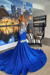 Chic Royal Blue Sleeveless Beading Mermaid Evening Dress