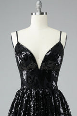 Glitter Black Lace Sequins Homecoming Dress/Mini Dress