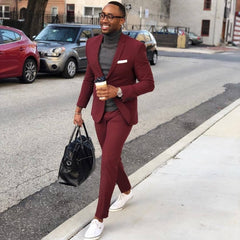 Elegant Burgundy Formal Party Prom Suit for Guys with One Button