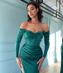 Dark Green Mermaid Long Sleeves Evening Dress