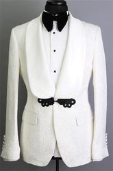 Handsome White Shawl Lapel Jacquard Fashion Reception Suit for Groom with Two Pieces