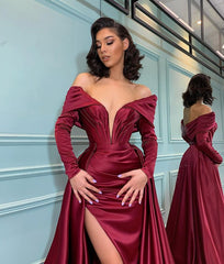 Burgundy Mermaid Long Sleeves Evening Dress