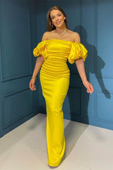 Elegant Off-The-Shoulder Mermaid Bubble Sleeves Evening Dress