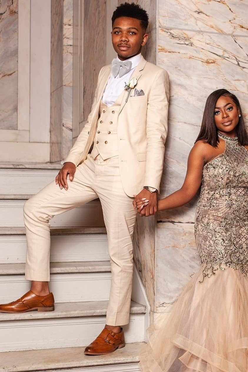 Romantic Champagne Three-Piece Double-Breasted Waistcoat Wedding Tuxedo