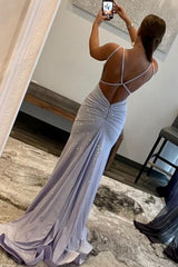 Long White Prom Dress with Sparkly Mermaid Silhouette and Sequined Spaghetti Straps