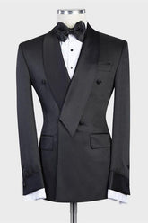Isaias Stylish Black Double-Breasted Wedding Men's Suit with Shawl Lapel