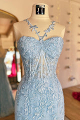 Enchanting Blue Mermaid Prom Dress with Halter Neck and Appliques