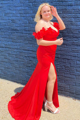 Long Red Plus Size Prom Dress with Front Split Sheath