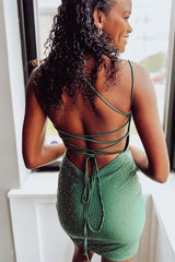 Sparkly Green Beaded Lace-Up Back Tight Short Homecoming Dress/Mini Dress