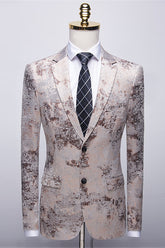 Light Brown Printed Notched-Lapel Wedding Tuxedos with White Pants