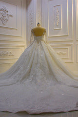 Luxurious Ball Gown Long Sleeves Sequined Wedding Dresses