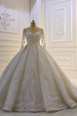 Luxurious Ball Gown Long Sleeves Sequined Wedding Dresses