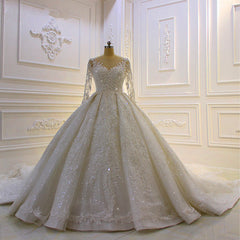 Luxurious Ball Gown Long Sleeves Sequined Wedding Dresses