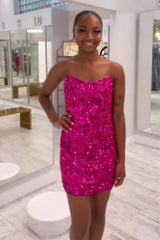 Sparkly Golden Sequins Strapless Sleeveless Tight Homecoming Dress/Mini Dress