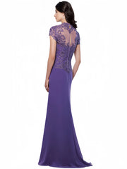 Sweetheart Short-Sleeved Plus Size Mother of the Bride Sheath Dress with Lace Appliques