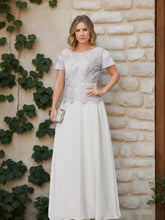 Short-Sleeve A-Line Princess Mother of the Bride Dress with Applique and Sequins