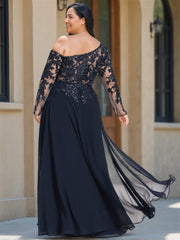 Plus Size Floor-Length Mother of the Bride A-Line Dress with One Shoulder and Long Sleeves Featuring a High Split
