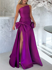 Elegant One-Shoulder Sleeveless A-Line Floor-Length Mother of the Bride Dress with Side Split
