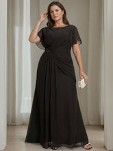 Plus Size Floor-Length A-Line Mother of the Bride Dress with Ruffles Round Neck and Short Sleeves