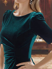 Ankle-Length A-Line Princess Scoop Neck Mother of the Bride Dress with Half Sleeves and Ruffles