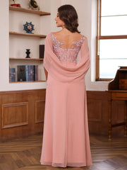 Plus Size Mother of the Bride A-Line Princess Scoop Floor-Length Outfits with Pleated & Sequins