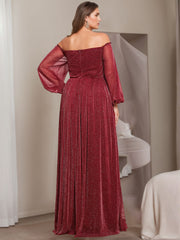 Princess A-Line Off-the-Shoulder Floor-Length Plus Size Mother of the Bride Dress with Long Sleeves and Ruffles