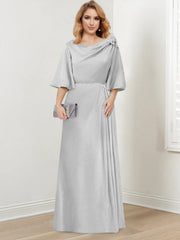 Floor-Length A-Line Princess Gown with Scoop Neck and 3/4 Ruffled Sleeves for the Mother of the Bride