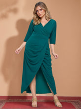 V-Neck A-Line Princess Gown with Asymmetrical Ruffles for Plus-Size Mothers of the Bride