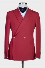 Gentle Red Peaked Lapel Summer Wedding Suits for Groom
