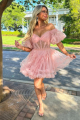 Fuchsia Corset A-Line Short Homecoming Dress/Mini Dress