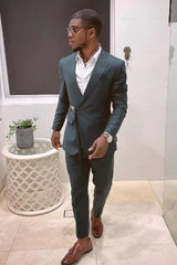 Elegant Dark Green Peaked Lapel Party Suits for Prom with Adjustable Buckle