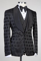Fashion Slim-Fit Black Pattern Shawl Lapel Three-Piece Men's Suits