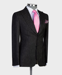 Modern Slim Fit Black Stripe Peaked Lapel Three-Piece Men's Suits