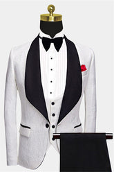 Floral White Men's Suits with Black Lapel Three-Piece Dinner Suits for Men