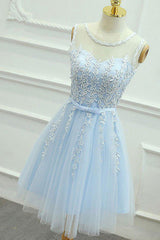 Blue Round Neck A Line Homecoming Dress/Mini Dress