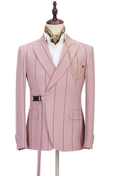 New Arrival Pink Slim Fit with Striped Peaked Lapel Prince Suit for Groom
