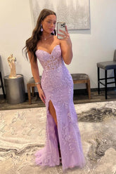 Purple Sweetheart Corset Prom Dress with Sheath Slit