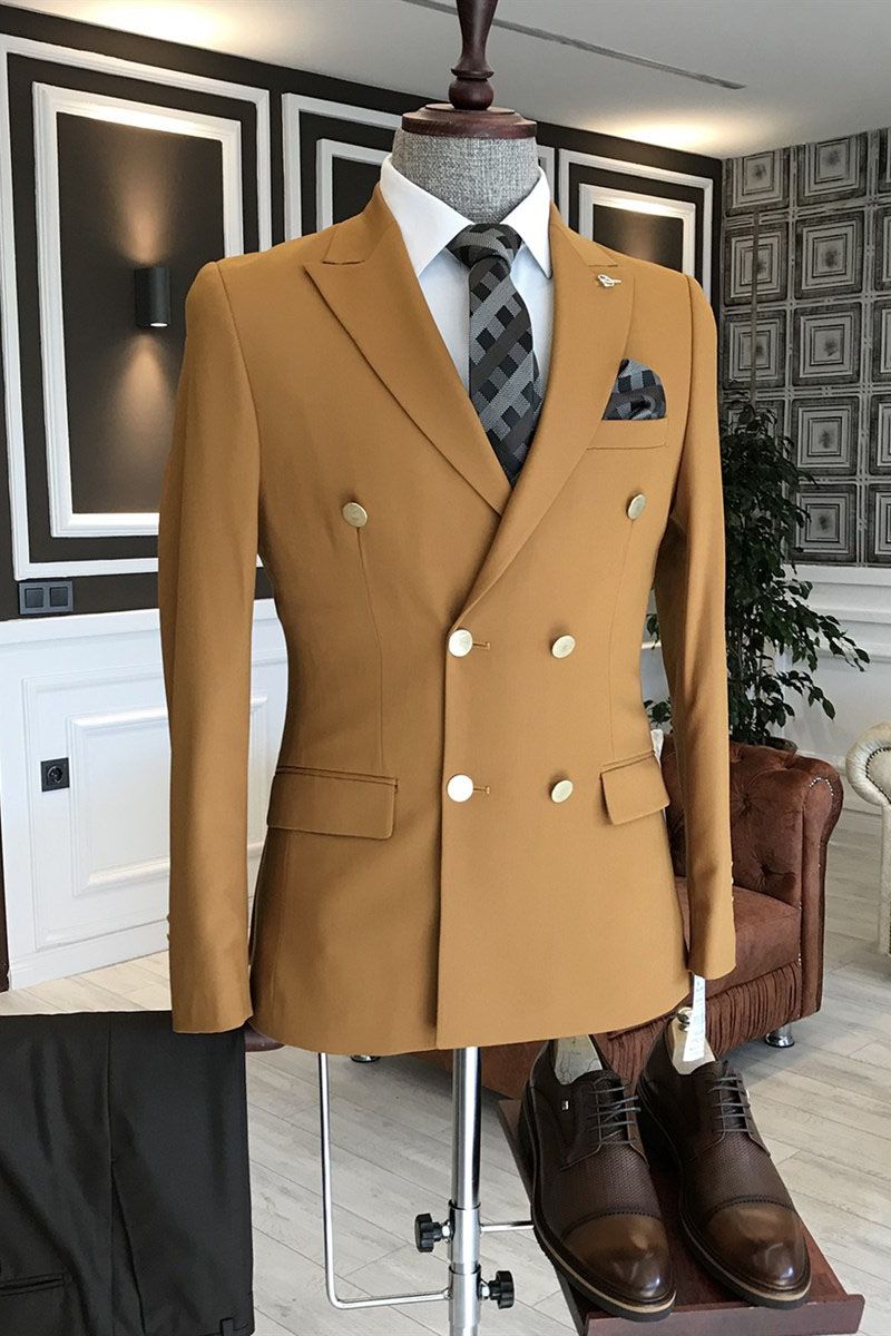 Formal Brown Slim Fit Double-Breasted Prince Suit for Prom
