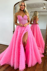 Elegant Pink Sweetheart Corset A-Line Prom Dress Featuring Appliques