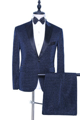 Modern Dark Navy Sparkly Wedding Suit for Groom with Peaked Lapel