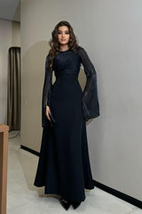 Charming Long Sleeves Jewel High Waist Long Formal Dress With Ruffles