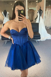 Simple Blue Corset A-Line Short Homecoming Dress/Mini Dress