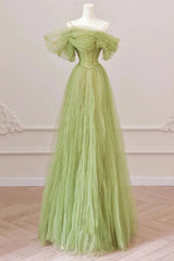Light Green Long Prom Dress with Off-the-Shoulder A-Line Design