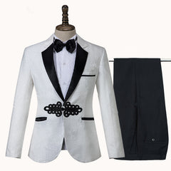 Gorgeous Shawl Lapel Knitted Button Wedding Tuxedo with White Jacquard